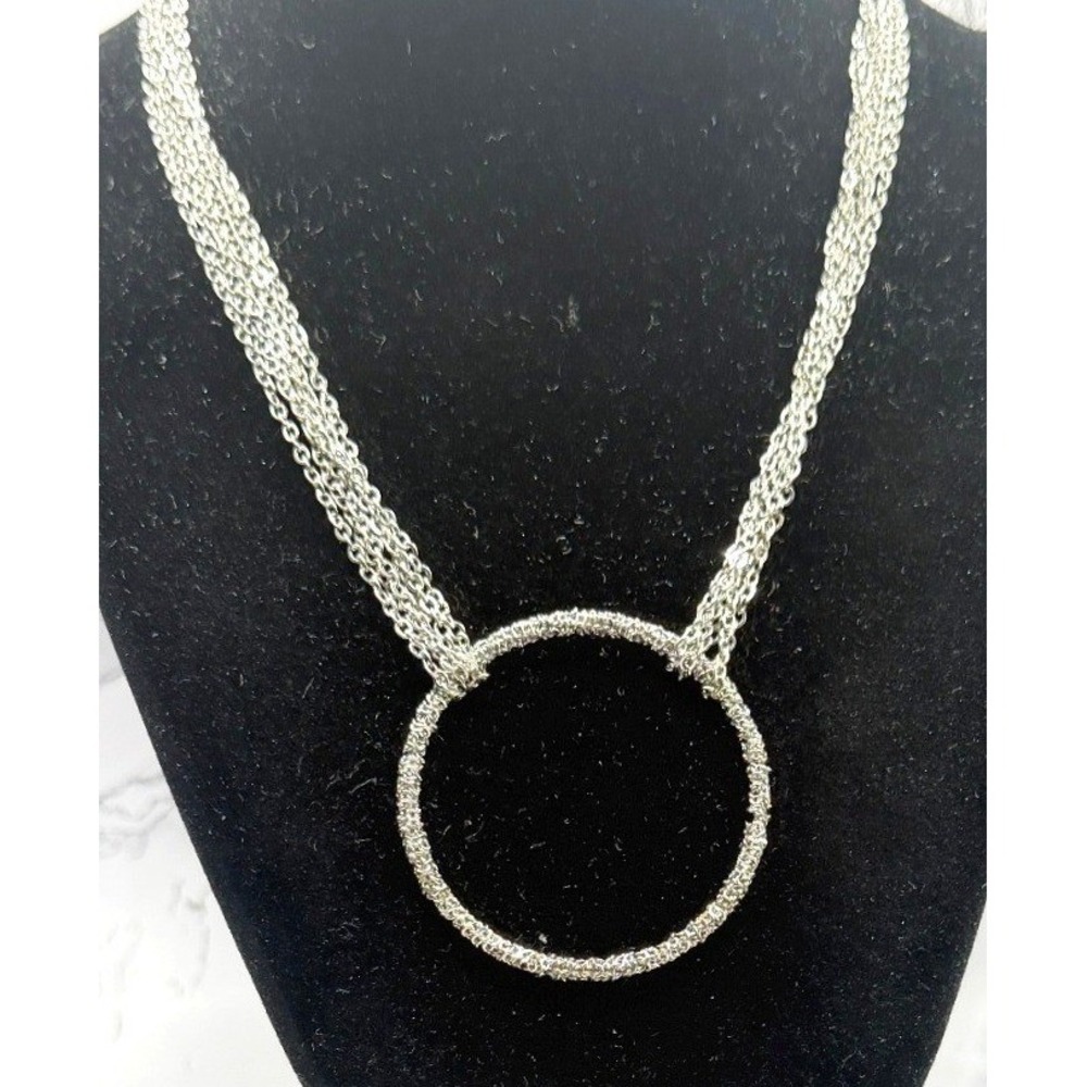 Cookie Lee Silver Multi Strand Circle Pendant Necklace‎ NWT 16-18"